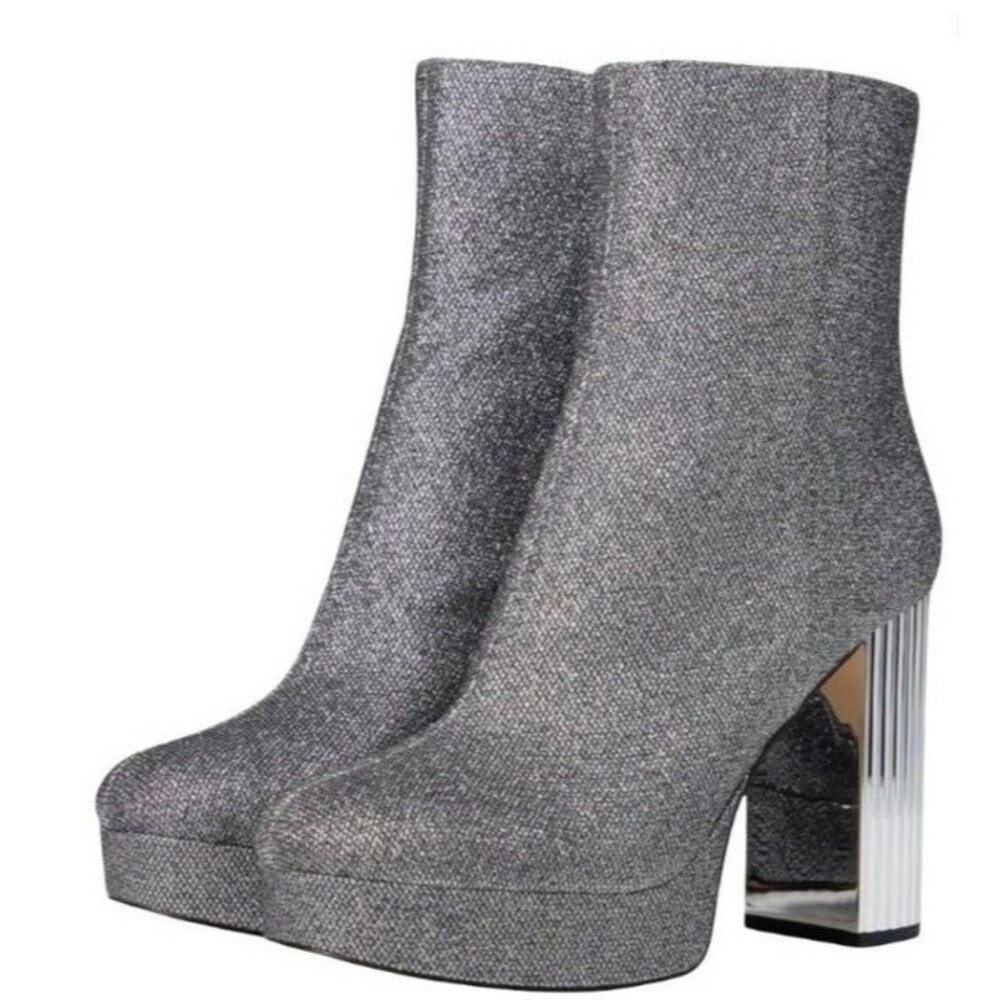 MICHAEL Michael Kors Porter Metallic Platform Booties Women’s 5 Silver NWOB